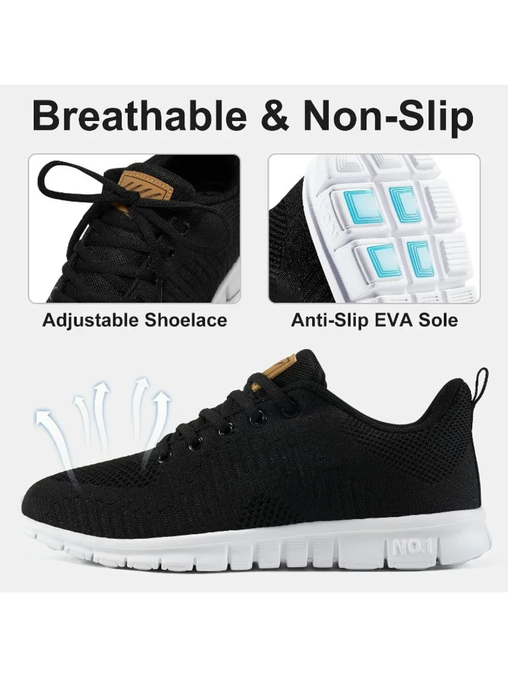 Women's Black Lightweight Non Slip Comfortable Breathable Pull On Sneakers